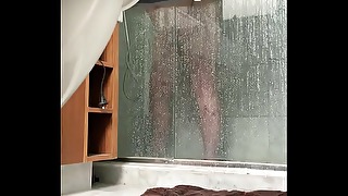 Plus-size turned stroking about shower